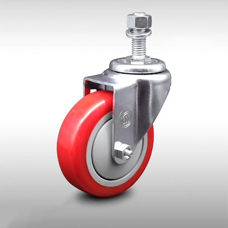 Service Caster 4 Inch SS Red Polyurethane Wheel Swivel 12mm Threaded Stem Caster SCC SCC-SSTS20S414-PPUB-RED-M1215